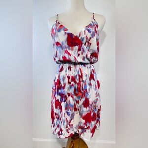 Lush Watercolor Skater Faux Wrap‎ Dress